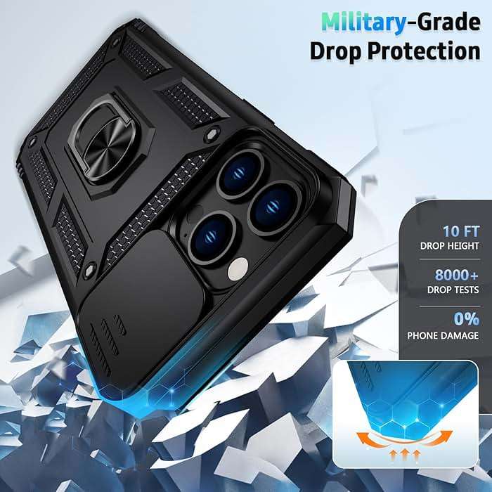 Vinve for iPhone 13 Pro Max Case with Slide Lens Cover, HD Screen Protector, Military Grade Drop Protection, Magnetic Rotated Ring Holder Kickstand Phone Case (Black) - Image 4
