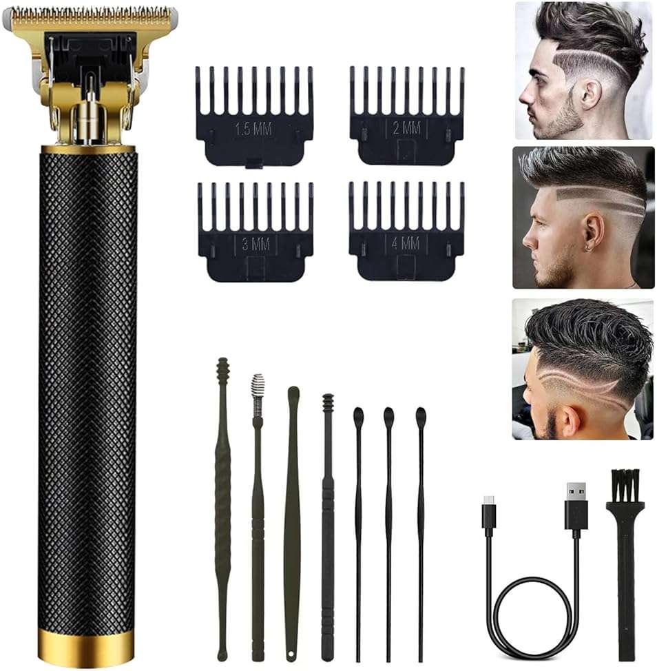 PXLISIE Professional Cordless Hair Clipper and Trimmer for Men, T Blade Zero Gapped Rechargeable Beard Shaver, Hair Cutting Kit With Ear Spoon Tool Set, Black - Image 1