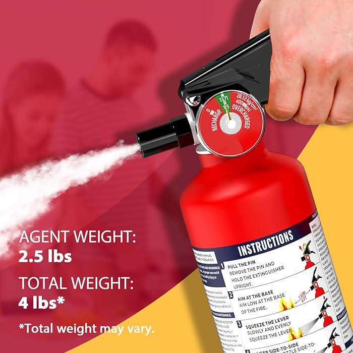 Ougist ABC Fire Extinguisher for Home & Vehicle - 2.5 lb 1-A:10-B:C Rated, Dry Chemical Fire Safety with Quick-Release Handle, Certified for Kitchen/Car/Boat Use-Model FF1KG - Image 3