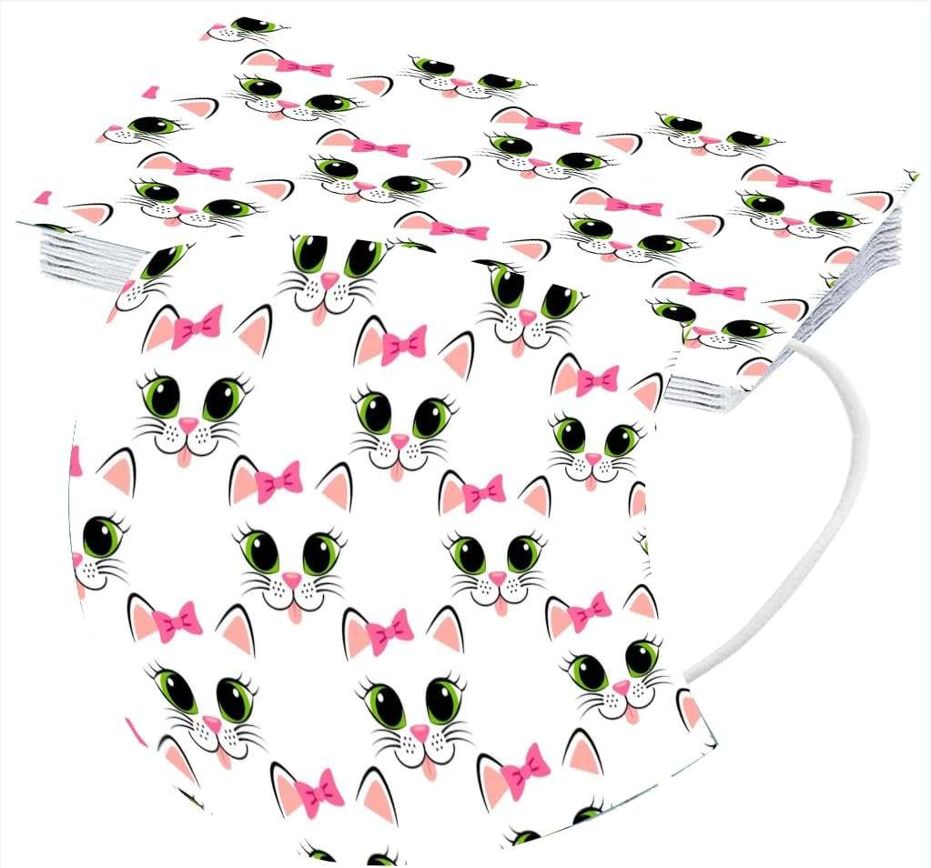 GOGCIAO 50Pcs Cute Cat Print Disposable Face Cover with Designs for Women - Image 2