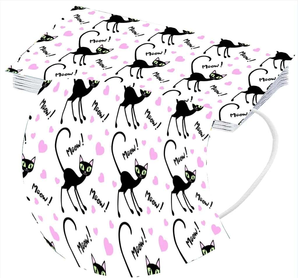 GOGCIAO 50Pcs Cute Cat Print Disposable Face Cover with Designs for Women - Image 3