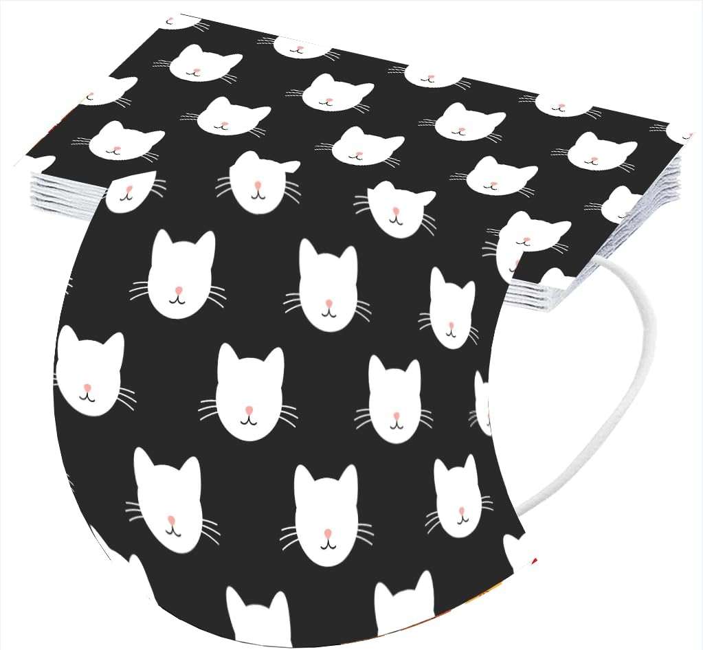 GOGCIAO 50Pcs Cute Cat Print Disposable Face Cover with Designs for Women - Image 4