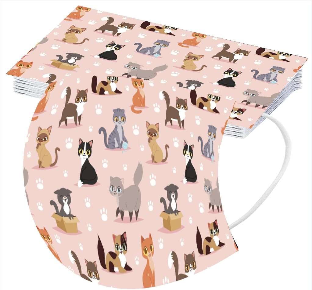 GOGCIAO 50Pcs Cute Cat Print Disposable Face Cover with Designs for Women - Image 6