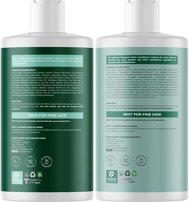 Biotin Rosemary Shampoo and Conditioner Set - Vegan Biotin Shampoo and Conditioner Set Volumizing Complex with Rosemary Essential Oil for Fine Weak & Dull Hair - Sulfate & Paraben Free (16 Fl Oz) - Image 2