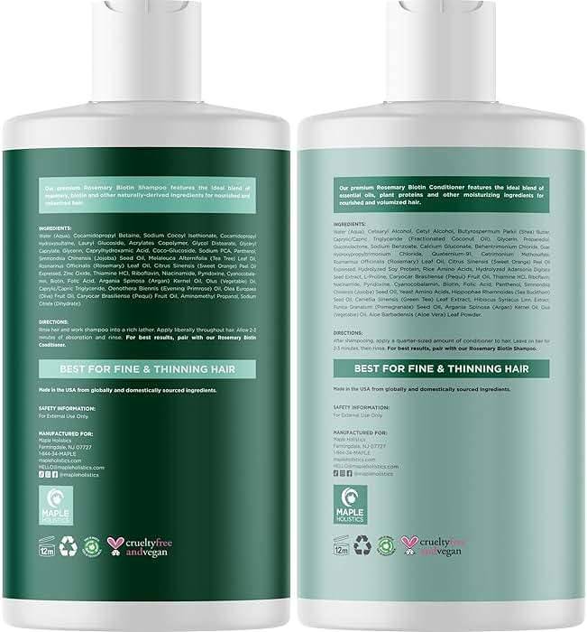 Biotin Rosemary Shampoo and Conditioner Set - Vegan Biotin Shampoo and Conditioner Set Volumizing Complex with Rosemary Essential Oil for Fine Weak & Dull Hair - Sulfate & Paraben Free (16 Fl Oz) - Image 6