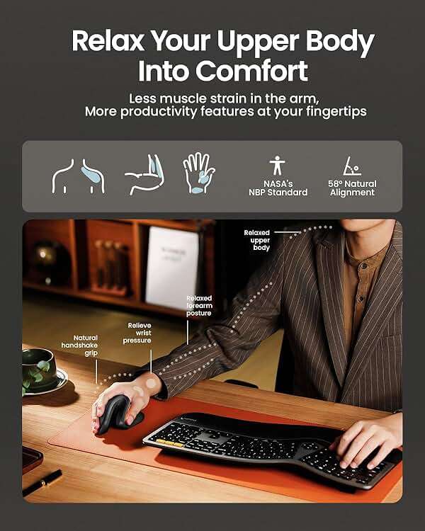 ProtoArc Ergonomic Mouse, EM11 NL Bluetooth Rechargeable Wireless Vertical Mouse, 3 Multi-Device Connectivity for Computer/PC/Laptop, 2.4GHz USB-A Optical Mice for Windows, Mac OS, Black - Image 4
