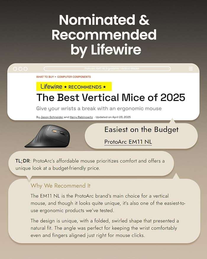 ProtoArc Ergonomic Mouse, EM11 NL Bluetooth Rechargeable Wireless Vertical Mouse, 3 Multi-Device Connectivity for Computer/PC/Laptop, 2.4GHz USB-A Optical Mice for Windows, Mac OS, Black - Image 5