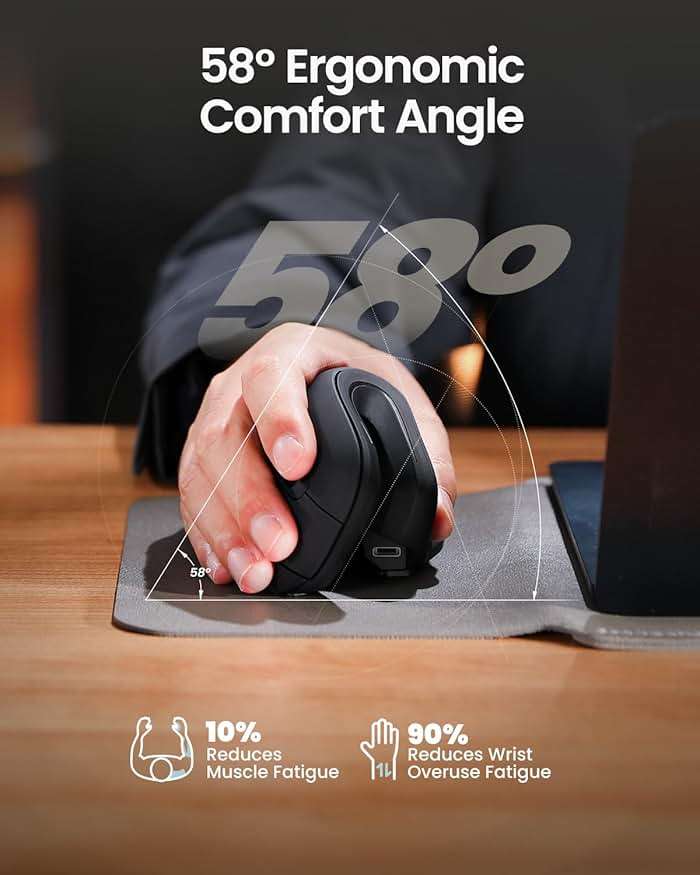 ProtoArc Ergonomic Mouse, EM11 NL Bluetooth Rechargeable Wireless Vertical Mouse, 3 Multi-Device Connectivity for Computer/PC/Laptop, 2.4GHz USB-A Optical Mice for Windows, Mac OS, Black - Image 8