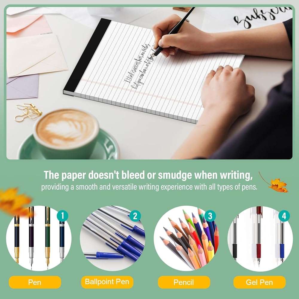 24 Pack Legal Pads 8.5 x 11 Note Pads 8.5 x 11 Inch Notepad 720 Sheets Writing Pads Wide Ruled Lined Paper Pads White Paper Note Pads 8.5 x 11 with 30 Sheets Per Legal Pad for School, Office, Home - Image 6