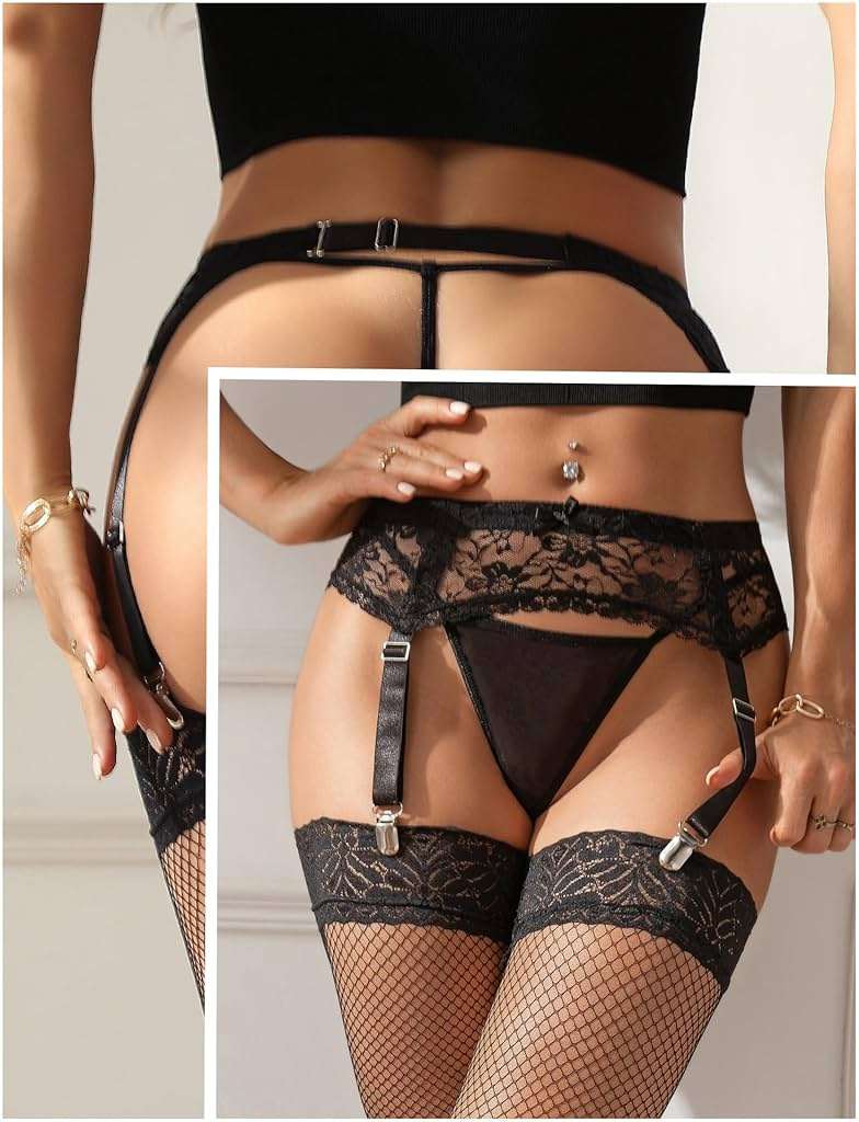 ohyeahlady Lace Garter Belt for Women Sexy Suspender Belt with 4 Meatal Clip Adjustable Garter Lingerie for Thingh Highs - Image 2