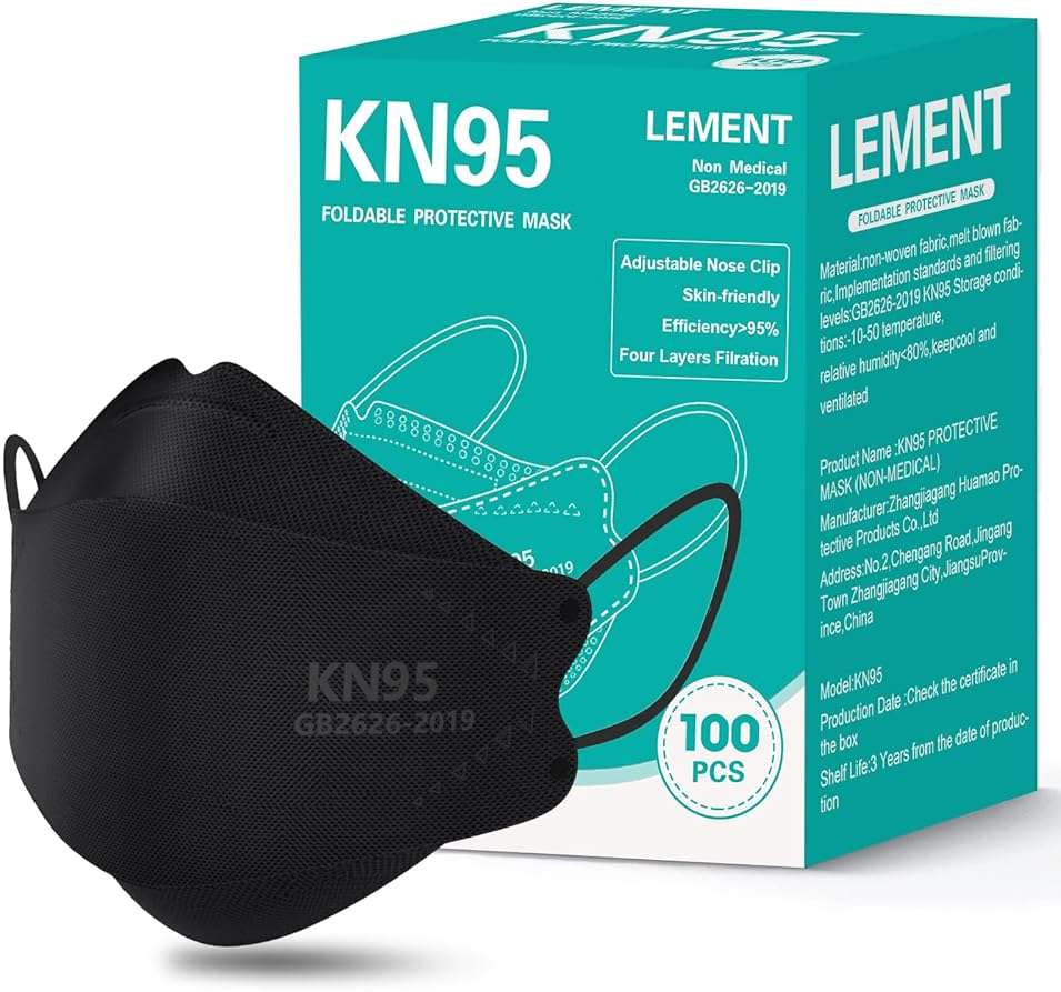 LEMENT KN95 Face Masks 100 Pack,Breathable Black Disposable Face Masks For Adult,Teenager - Image 1