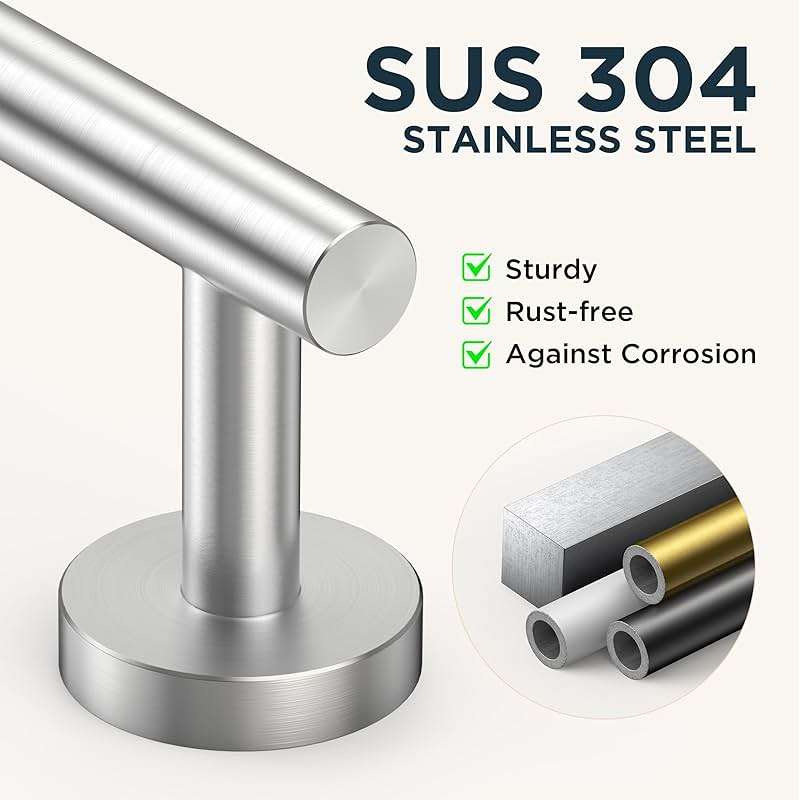 FORIOUS 4 Piece Bathroom Accessories, SUS304 Stainless Steel Toilet Paper Holder, Towel Ring and 2 Towel Hooks, Wall Mounted Bathroom Hardware Set (Brushed Nickel) - Image 5