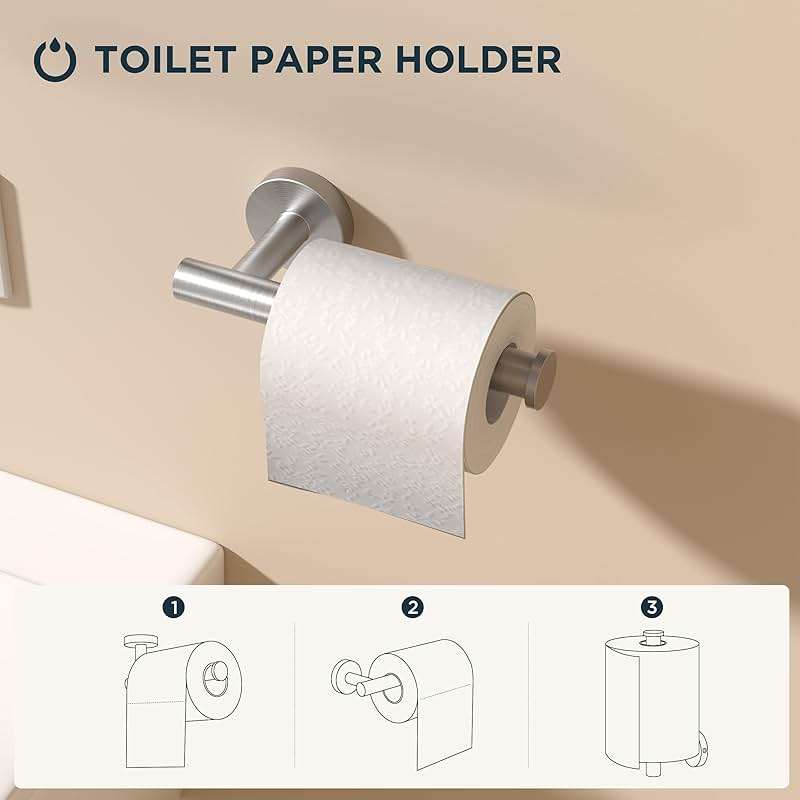FORIOUS 4 Piece Bathroom Accessories, SUS304 Stainless Steel Toilet Paper Holder, Towel Ring and 2 Towel Hooks, Wall Mounted Bathroom Hardware Set (Brushed Nickel) - Image 6