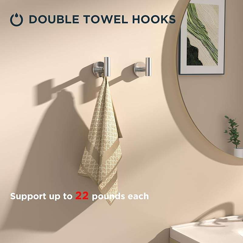 FORIOUS 4 Piece Bathroom Accessories, SUS304 Stainless Steel Toilet Paper Holder, Towel Ring and 2 Towel Hooks, Wall Mounted Bathroom Hardware Set (Brushed Nickel) - Image 7