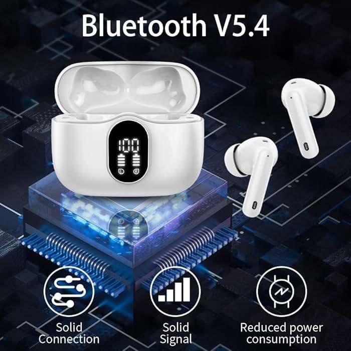 Btootos Wireless Earbuds Bluetooth 5.4 Headphones Bass Stereo Ear Buds with Noise Cancelling Mic LED Display in Ear Earphones IP7 Waterproof 36H Playtime for Laptop Pad Phones Sports Workout White - Image 5