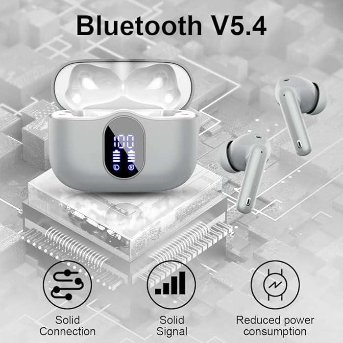 Btootos Wireless Earbuds Bluetooth 5.3 Headphones Bass Stereo Ear Buds with Noise Cancelling Mic LED Display in Ear Earphones IP7 Waterproof 36H Playtime for Laptop Pad Phones Sports Graphite Gray - Image 4