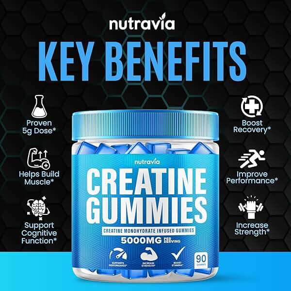 Creatine Gummies Infused with 5g Creatine Monohydrate for Men and Women, Strength, Endurance, Muscle Instantized Creatine, Micronized Clean HCL Balanced Creatina Monohidratada en Polvo (90 Gummies) - Image 2