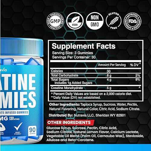 Creatine Gummies Infused with 5g Creatine Monohydrate for Men and Women, Strength, Endurance, Muscle Instantized Creatine, Micronized Clean HCL Balanced Creatina Monohidratada en Polvo (90 Gummies) - Image 6