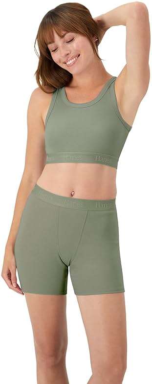 Hanes Women's Originals 2-piece Lounge Set, Comfywear Supersoft Crop Top & Boxer Shorts Loungewear Set - Image 2