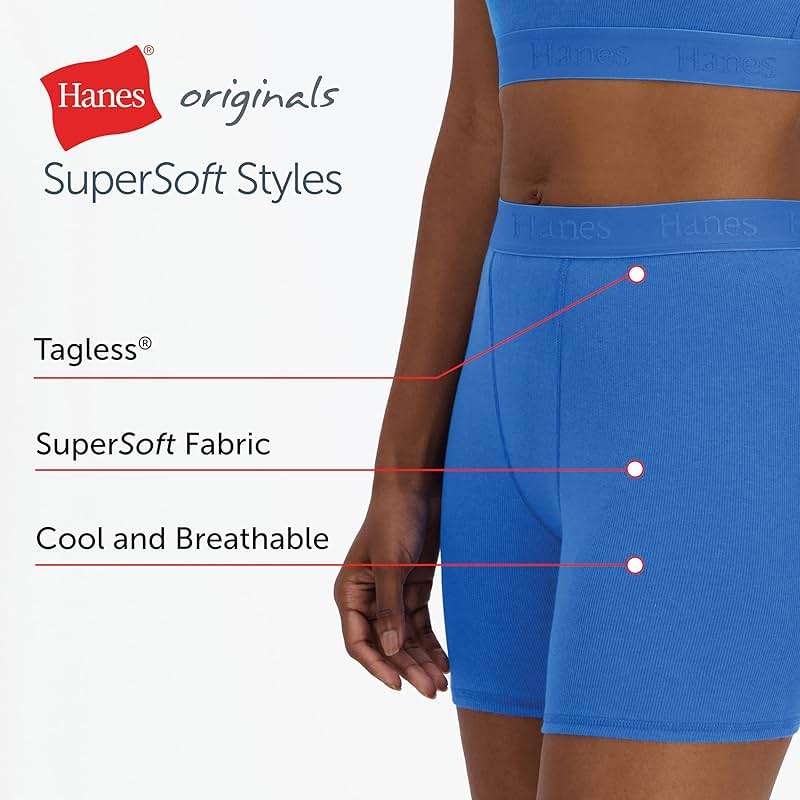 Hanes Women's Originals 2-piece Lounge Set, Comfywear Supersoft Crop Top & Boxer Shorts Loungewear Set - Image 4