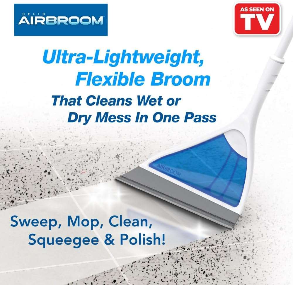 Helio AirBroom 3 Piece Kit All Surface Sweeper and Squeegee for Wet and Dry Cleaning Dust, Dirt, Liquids, Pet Hair, Tile, Hardwood Floors, Carpet, Furniture, Windows, Shower Doors As Seen on TV - Image 2