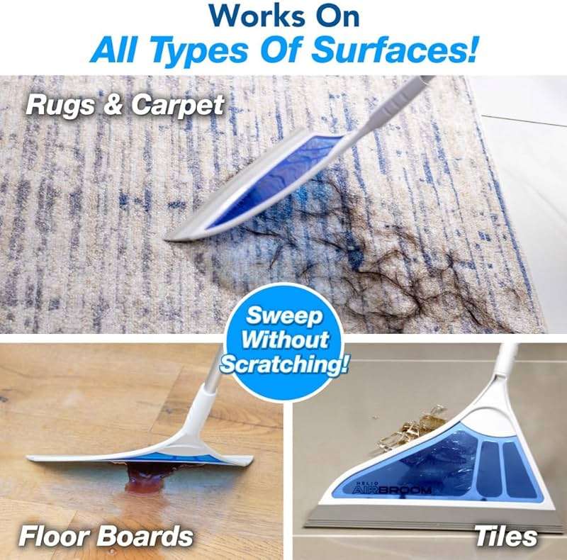 Helio AirBroom 3 Piece Kit All Surface Sweeper and Squeegee for Wet and Dry Cleaning Dust, Dirt, Liquids, Pet Hair, Tile, Hardwood Floors, Carpet, Furniture, Windows, Shower Doors As Seen on TV - Image 5