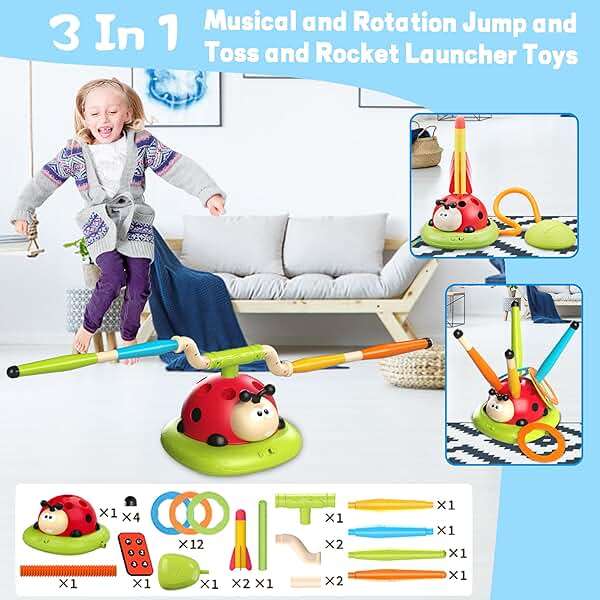 Engfa 3 in 1 Musical Jump, Toss Ring Game and Stomping Launch Rocket Launcher for Kids Toys for Girls Boys 3-5, Sports & Outdoors Toy for Ages 5-7 with Remote Control Outside Toys for Kids Ages 4-8 - Image 3