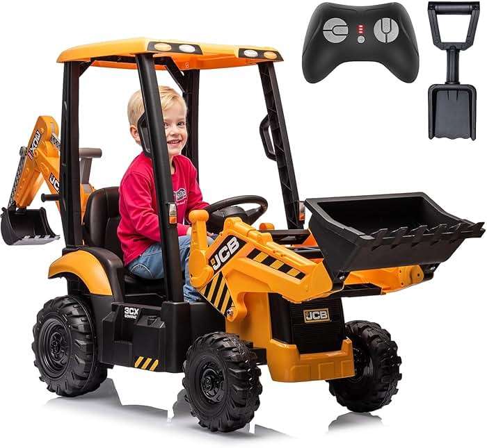 12V JCB Ride On Excavator, Ride on Toys for Kids 4-8, Electric Car for Kids with Tractor, Bulldozer, Digging Arm, Backhoe Loder with Slow Start/Stop, Adjustable Speeds (Excavator, Yellow with Roof) - Image 1