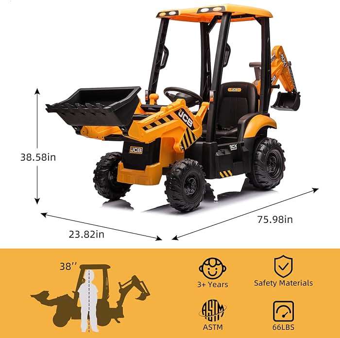 12V JCB Ride On Excavator, Ride on Toys for Kids 4-8, Electric Car for Kids with Tractor, Bulldozer, Digging Arm, Backhoe Loder with Slow Start/Stop, Adjustable Speeds (Excavator, Yellow with Roof) - Image 2