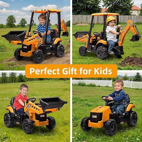 12V JCB Ride On Excavator, Ride on Toys for Kids 4-8, Electric Car for Kids with Tractor, Bulldozer, Digging Arm, Backhoe Loder with Slow Start/Stop, Adjustable Speeds (Excavator, Yellow with Roof) - Image 3