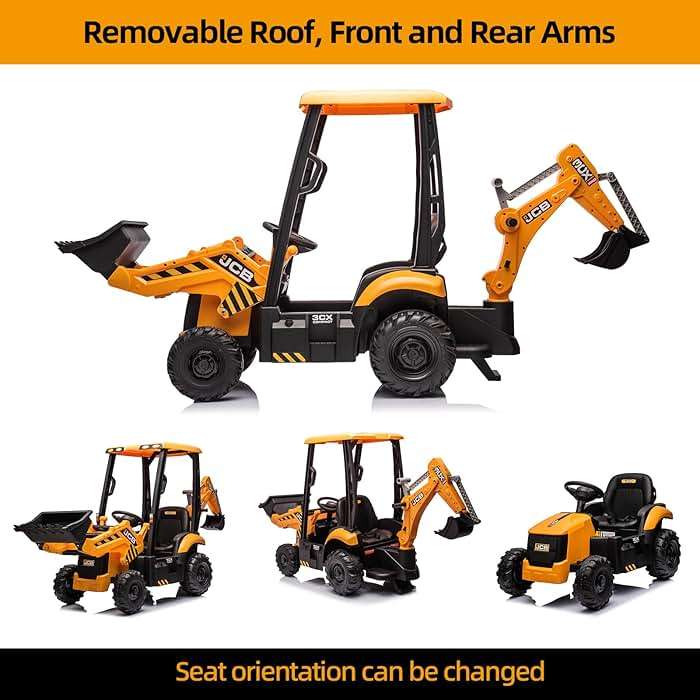 12V JCB Ride On Excavator, Ride on Toys for Kids 4-8, Electric Car for Kids with Tractor, Bulldozer, Digging Arm, Backhoe Loder with Slow Start/Stop, Adjustable Speeds (Excavator, Yellow with Roof) - Image 4