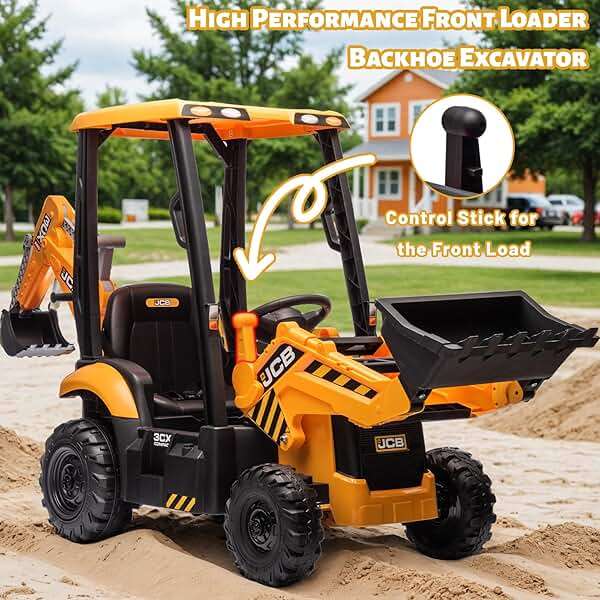 12V JCB Ride On Excavator, Ride on Toys for Kids 4-8, Electric Car for Kids with Tractor, Bulldozer, Digging Arm, Backhoe Loder with Slow Start/Stop, Adjustable Speeds (Excavator, Yellow with Roof) - Image 7