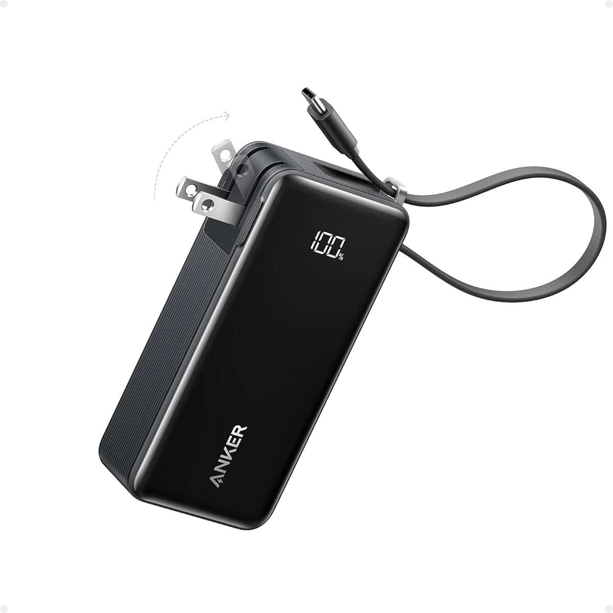 Anker Nano 3-in-1 Portable iPhone Charger, 10,000mAh Power Bank with Built-in USB-C Cable and Foldable Wall Plug, 30W Max Battery Pack, Travel Essentials for iPhone 17/16/15 Series, Galaxy, MacBook - Image 1
