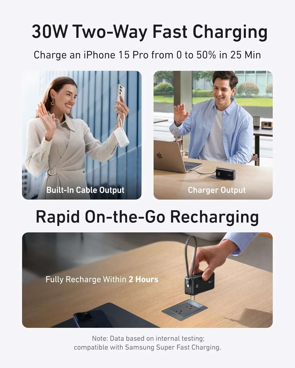 Anker Nano 3-in-1 Portable iPhone Charger, 10,000mAh Power Bank with Built-in USB-C Cable and Foldable Wall Plug, 30W Max Battery Pack, Travel Essentials for iPhone 17/16/15 Series, Galaxy, MacBook - Image 3