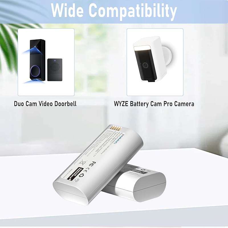 DMMNS 2-Pack 7000mAh Rechargeable Batteries WBAT1 WABT2 Compatible with Wyze Duo Cam Video Doorbell/Wyze Battery Cam Pro Camera/Wyze Palm Lock - Image 2