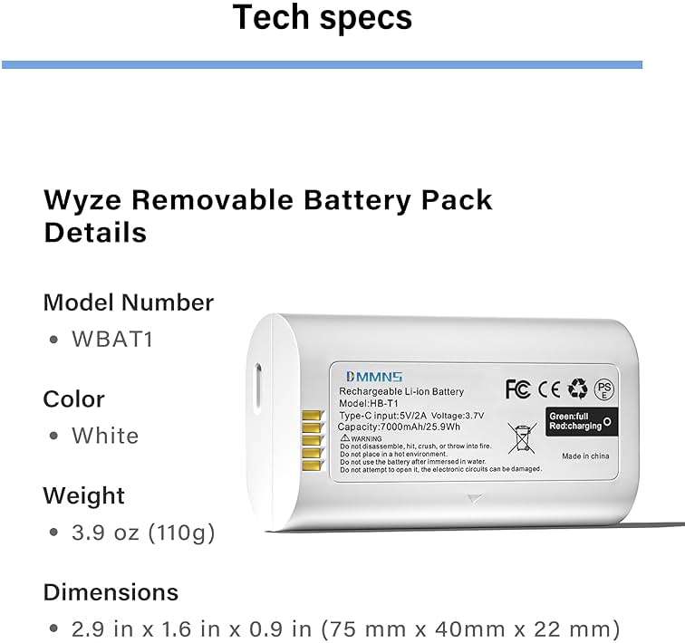 DMMNS 2-Pack 7000mAh Rechargeable Batteries WBAT1 WABT2 Compatible with Wyze Duo Cam Video Doorbell/Wyze Battery Cam Pro Camera/Wyze Palm Lock - Image 3