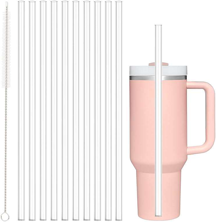 DISHWASHER SAFE Replacement Straws for Stanley Cup 40oz 30oz 64oz Tumbler, 10Pcs Reusable Clear Straws with Cleaning Brush for Stanley Cup Mug Accessories, BPA Free - Image 1