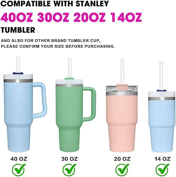 DISHWASHER SAFE Replacement Straws for Stanley Cup 40oz 30oz 64oz Tumbler, 10Pcs Reusable Clear Straws with Cleaning Brush for Stanley Cup Mug Accessories, BPA Free - Image 4