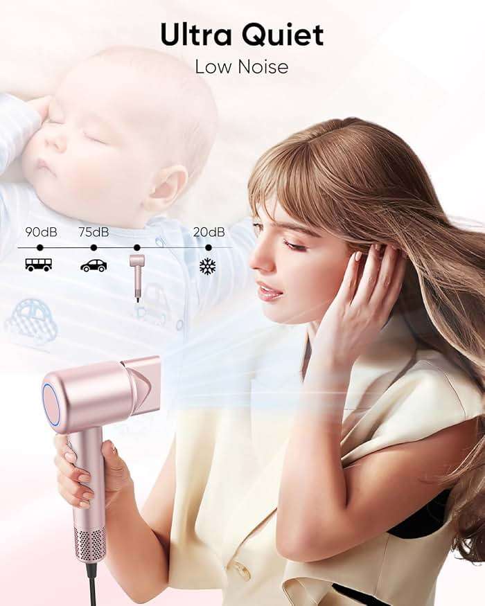 Hair Dryer, High-Speed Ionic Low Noise Blow Dryer with Brushless Motor for Fast Drying, Thermo-Control Quiet Compact Hair Blow Dryer with Magnetic Diffuser for Curly Hair for Home Travel Salon - Image 4