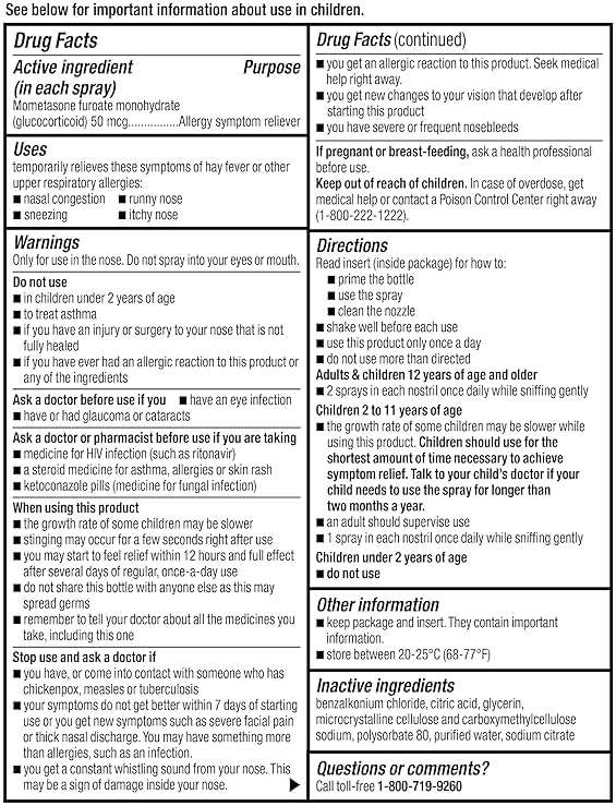 Amazon Basic Care Allergy Nasal Spray, Mometasone Furoate 50 mcg, 24-Hour Non-Drowsy Relief, 120 Sprays, 0.57 fl oz, Compare to Nasonex - Image 7