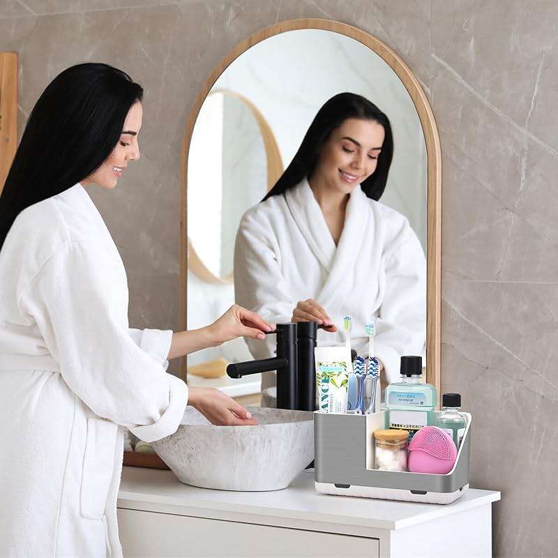 PARKMANI Toothbrush Holders for Bathroom Countertop Organizer, Brushed Nickel Tooth Brush Holder, Kids Electric Toothbrush and Toothpaste Holder with Drainage (Brushed Silver) - Image 2
