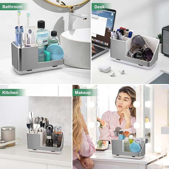 PARKMANI Toothbrush Holders for Bathroom Countertop Organizer, Brushed Nickel Tooth Brush Holder, Kids Electric Toothbrush and Toothpaste Holder with Drainage (Brushed Silver) - Image 7