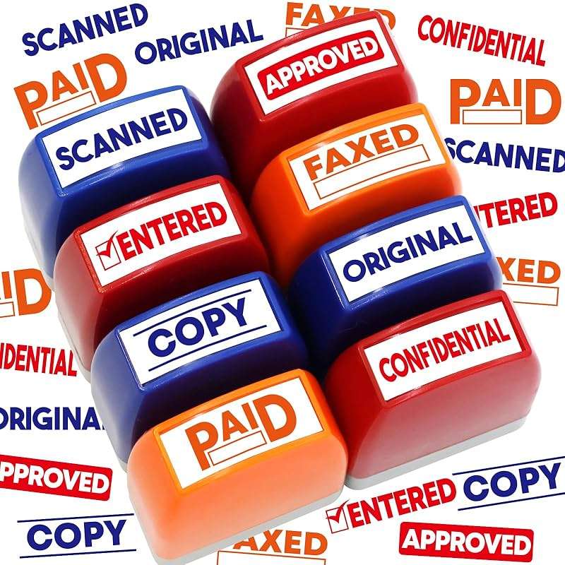 Fancy Land 8 Pack Self Inking Business Rubber Message Stamps Office Stamp Set Paid Completed Scanned Reusable Work Stampers with Storage Tray Office Desk Supplies for Coworker Colleague Business Staff - Image 4