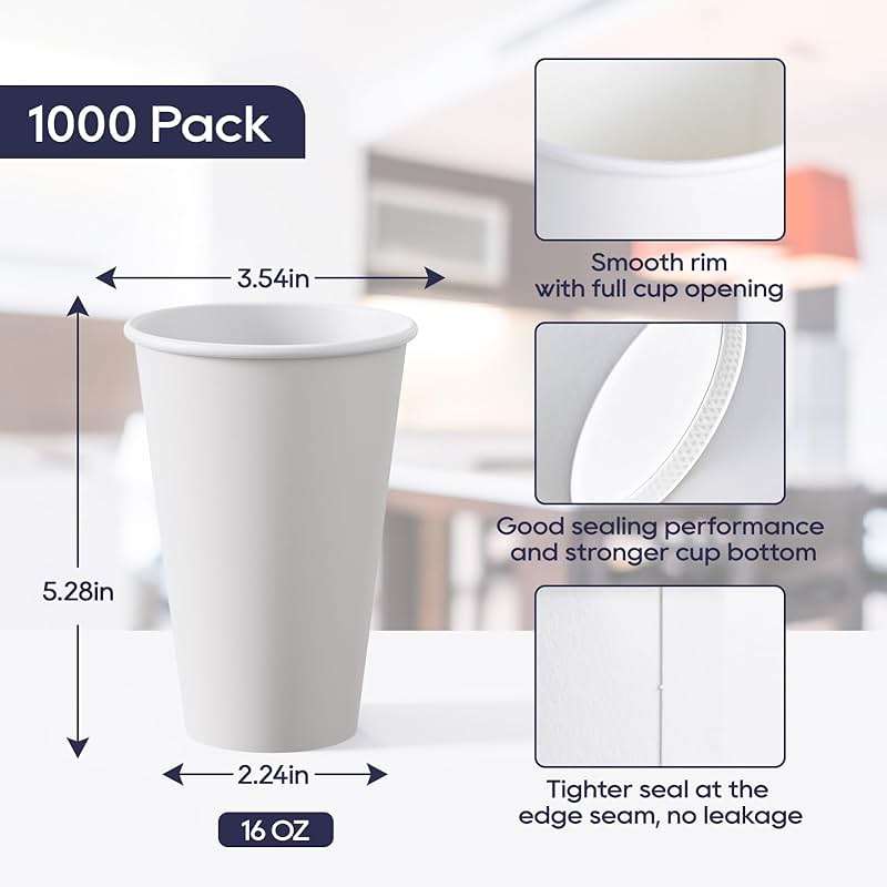LITOPAK 1000 pack 16 oz Disposable Paper Coffee Cup, Hot Paper Coffee Cups, 16 oz White Paper Cups for Offices, Schools, Shops, Restaurants - Image 3
