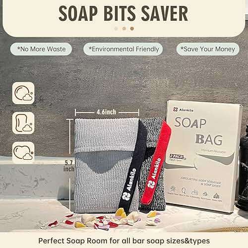 Alankilo 2 Pieces Soap Bags for Soap Bars, Exfoliating Soap Saver Bags, Foaming Bar Soap Pouches for Use in Baths or Showers(Dark Gray) - Image 5