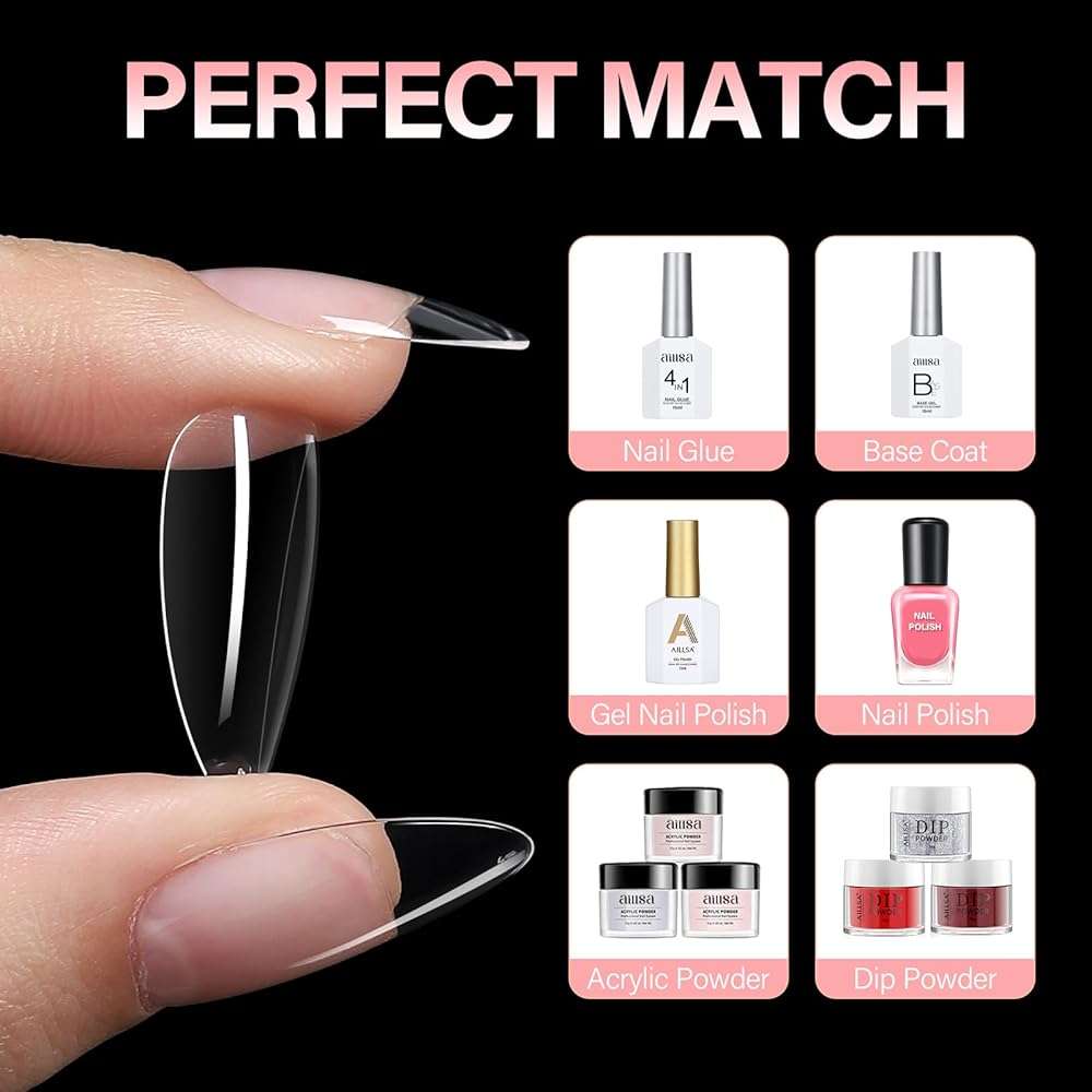 AILLSA Medium Almond Nail Tips Soft Clear Gel Nails Tips Preshaped Full Cover Nails Tip False Gelly Nail Tip for Nails Extension with Storage Box 216pcs 12 Sizes - Image 7
