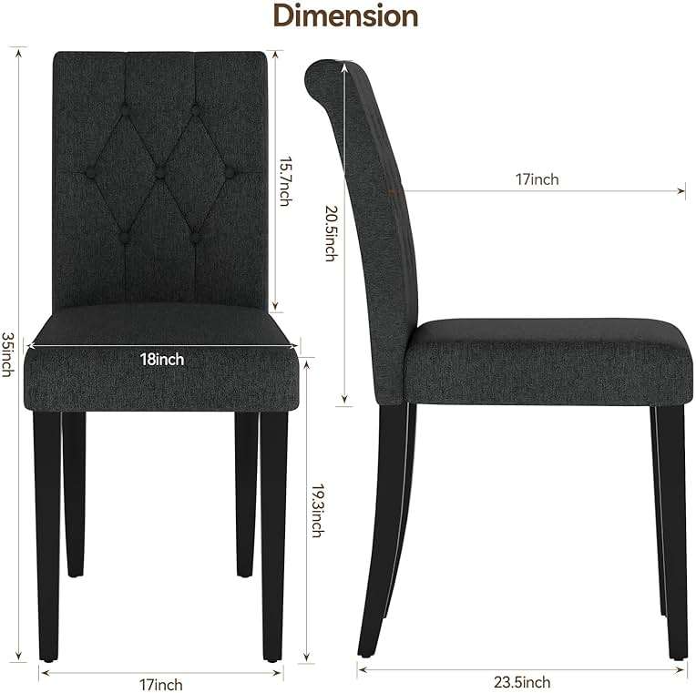 Welzona Upholstered Dining Chairs Set of 4, Button Tufted Parsons Dining Chair with Solid Wood Legs, Modern Fabric Side Chair for Dining Room/Kitchen/Restaurant/Hotel- Black - Image 2