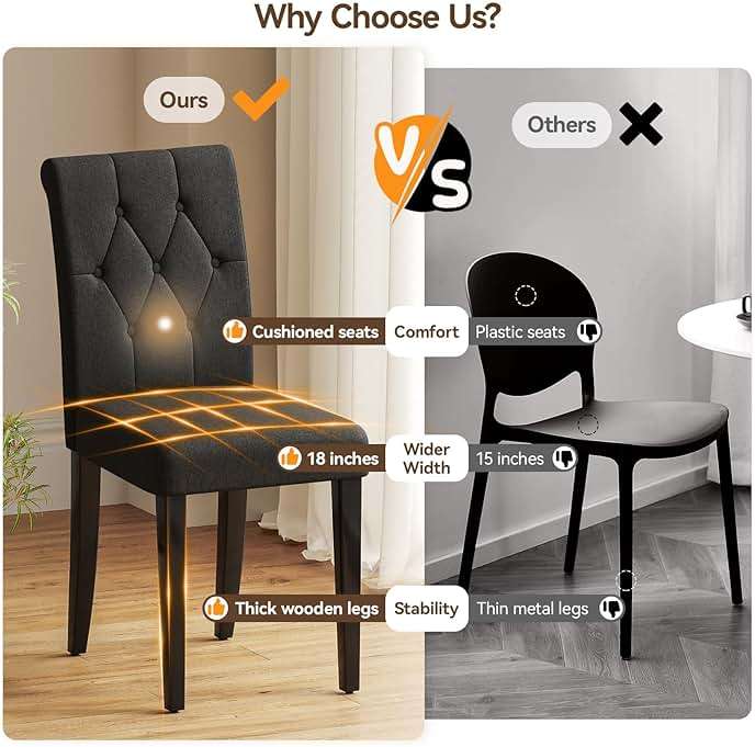 Welzona Upholstered Dining Chairs Set of 4, Button Tufted Parsons Dining Chair with Solid Wood Legs, Modern Fabric Side Chair for Dining Room/Kitchen/Restaurant/Hotel- Black - Image 3