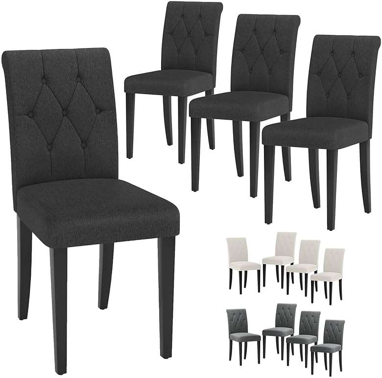Welzona Upholstered Dining Chairs Set of 4, Button Tufted Parsons Dining Chair with Solid Wood Legs, Modern Fabric Side Chair for Dining Room/Kitchen/Restaurant/Hotel- Black - Image 7
