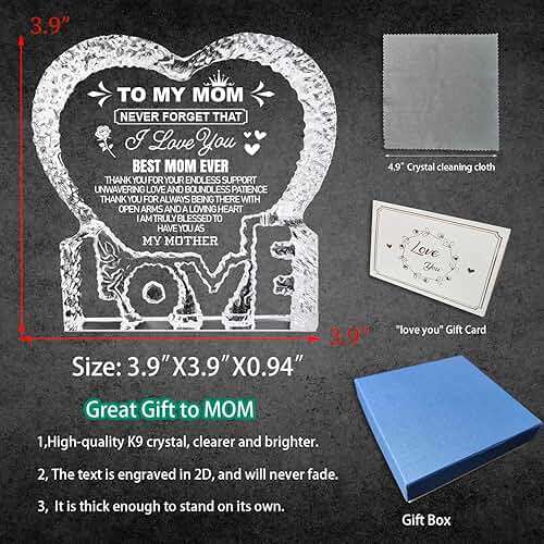 K-MLICE Mothers Day Mom Gifts, Gifts for Mom from Daughter Son K9 Crystal Keepsake Birthday Gifts for Mom Anniversary Christmas Mama to My Mom Best Presents - Image 3